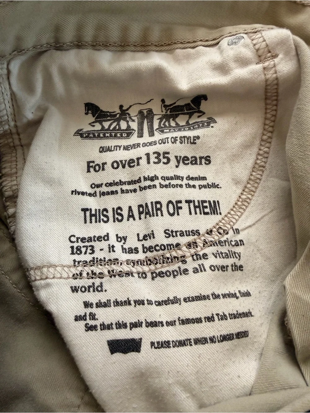 Men’s Khaki Straight Leg Pants Levi’s 514 34x32 Tan Cotton